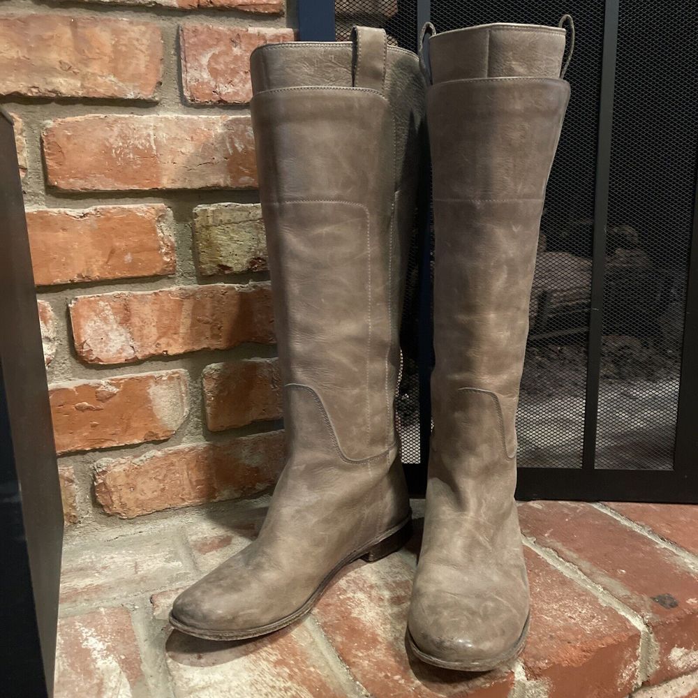 Frye 8B Boots Women Leather Riding 77534 Paige Tall Tan Brown Taupe Distressed